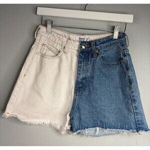 PRINCESS POLLY White Blue Denim Colorblock High Waist Short Size 6